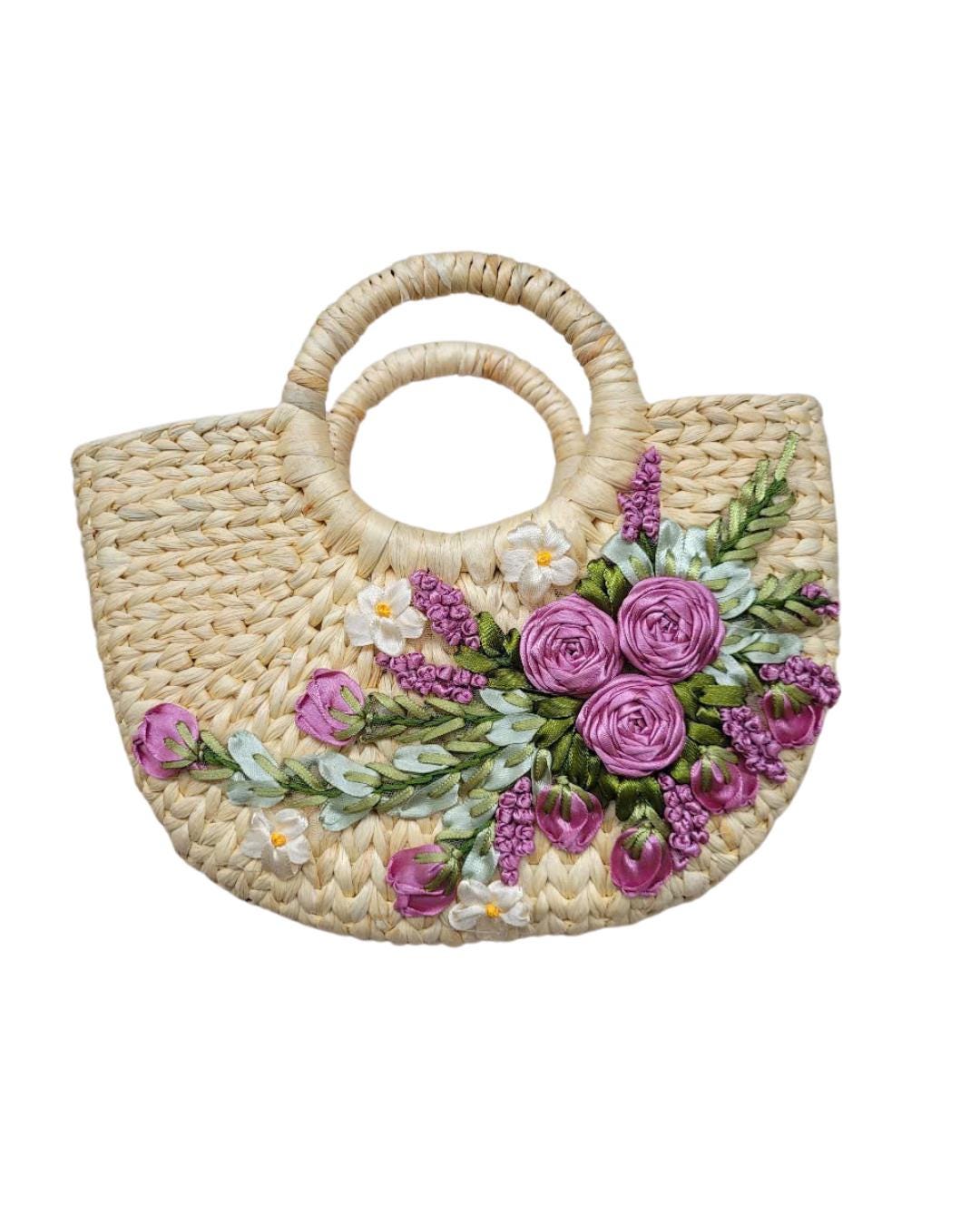 BOHO BLOOM BLACK FLORAL PATCH BRAIDED STRAW TOTE BAG main image 0