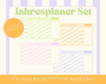 Digital Year Planner 2026 PDF | Printable Yearly Calendar | Yearly Calendar Overview | Year-Round Wall Calendar | Calendar Set