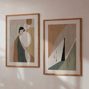 Set of 2 Abstract Printable Wall Art 2 Pieces Modern Aesthetic Print Beige Abstract Minimalist Art for Bedroom and Living Room Poster Set