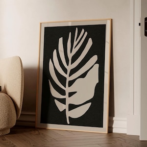 Black and Beige Poster Botanical Printable Art Abstract Floral Wall Art Mid Century Decor Modern Botanical Art Minimalist Exhibition Leaves