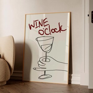 Wine Poster Kitchen Wall Art Minimalist Kitchen Art Poster Bar Cart Art Digital Download Wine Print Cin Cin Drink Print Retro Wine Wall Art