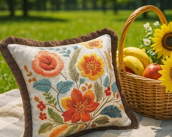 Velvet 3D Floral Cushion Cover – Double Sided 45x45 cm Pillow Case – Luxury Embroidered Velvet Throw Pillow – Boho Home Décor