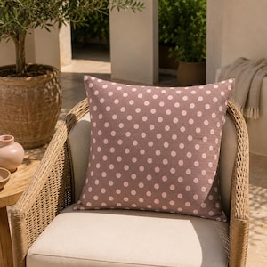 Taupe Pink Polka Dot Pillow Cover, Blush Dot Cushion, Textured Upholstery Pillow, Retro Cottage Decor, Custom Lumbar Bench Pillow