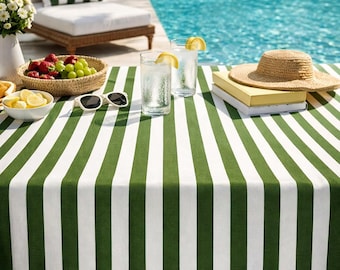 Green White Striped Tablecloth Waterproof Stain Resistant Cotton Linen Table Cover Farmhouse Dining Table Cloth Modern Decor
