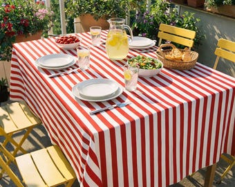 Red White Striped Tablecloth Waterproof Stain Resistant Table Cover Outdoor Indoor Farmhouse Picnic Cafe Restaurant Tablecloth