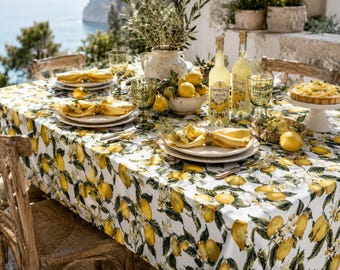 Lemon Tablecloth Waterproof Summer Tablecloth Mediterranean Lemon Decor Coastal Dining Table Cover Farmhouse Tablecloth