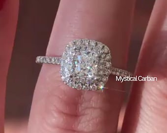 1.50CT Cushion Cut Moissanite Engagement Ring, Cushion Cut Double Halo Pave Prong Ring Set, Women anniversary Gift Ring Bridal Wedding Ring.