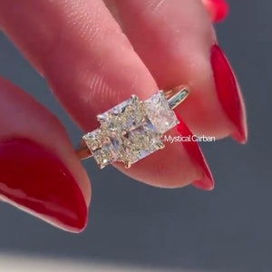 3 CT Radiant Cut Moissanite Engagement Ring, Radiant Three Stone Anniversary Ring For Wife, Radiant Luxury Ring for Women, Promise Ring.