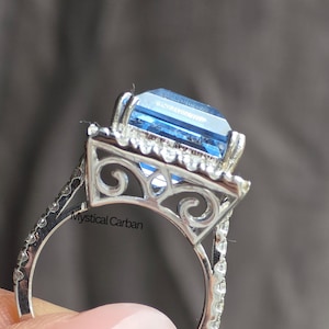 Vintage Filigree Design Basket Set 925 Silver Engagement Ring Princess Cut Aquamarine Stone Square Shape Halo Proposal Ring Birthday Gift