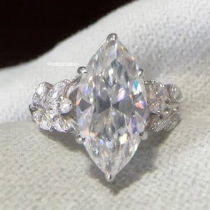 2.5CT Marquise Cut Moissanite Engagement Ring, Marquise Floral Cluster Design Set Anniversary Gift For Wife Marquise Wedding Ring For Bridal