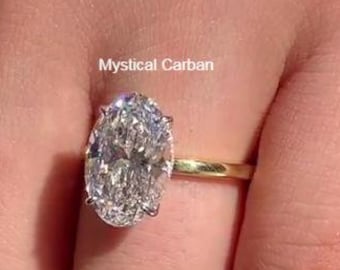 Moissanite Oval Cut Solitaire 4.00CT Diamond Ring, Gorgeous Hidden Halo Anniversary Ring, Solid 14K Gold Ring, Oval Moissanite Ring For Her.