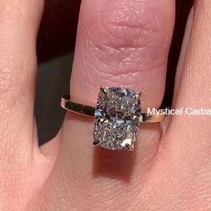 4.00CT Elongated Cushion Cut Moissanite Engagement Ring Solitaire 14K Solid Yellow Gold Ring Bridal Gift Ring Promise Ring For Her, 4-Prongs