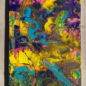 Lebendiges abstraktes Acrylbild: Gelb, Blau, Lila Kunst auf Leinwand