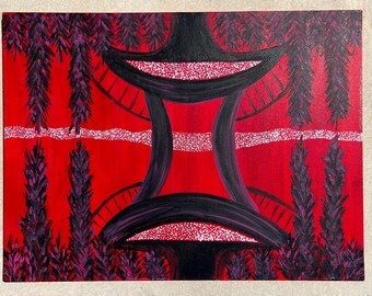 Zen - Abstrakte Acrylmalerei - 30x40 Leinwand Wandkunst - Rot und Schwarz Modernes Dekor
