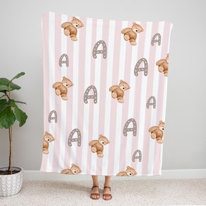 Personalized Teddy Bear Blanket, Custom Teddy Bear Nursery Decor, Baby Shower Gift Gender Neutral, The Cooper, Kids