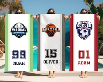 Personalized Baseball Beach Towel: Custom Sport Team Logo, Soft Cotton Back