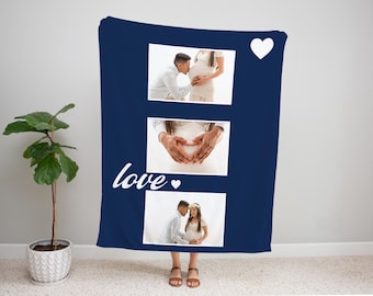 Personalized Photo Blanket, Pregnancy Announcement Gift for Mom-to-Be, christmas gift