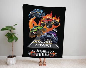 Personalized Name Race Car Blanket, Custom Name Kids Birthday Holiday Xmas Gift