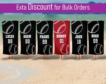 Personalized Baseball Beach Towel, Custom Sports Team Gift