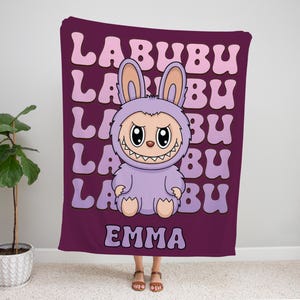 Personalized Blanket With Labubu, custom kids blanket, Cozy Throw for Nursery Gift, Pink Color Kids Blanket For Girls,Christmas Family Gift