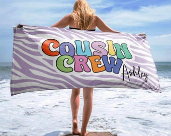 Personalized Cousin Crew Beach Towel: Summer Vacation Gift