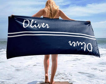 Personalized Cabana Stripe Beach Towel: Custom Name Pool Towel