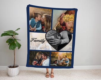 Personalized Family Photo Collage Blanket, Soft Minky or Sherpa