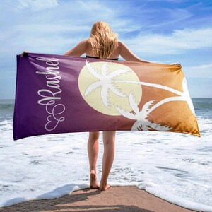 Personalized Palm Tree Beach Towel: Custom Name Pool Towel