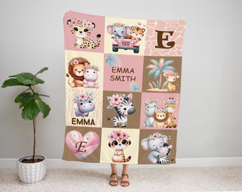 Personalized Safari Animals Baby Blanket: Custom Minky or Sherpa