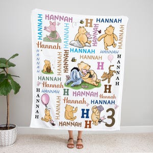 Personalized classic Winnie the Pooh blanket, Pooh Bear and friends blanket, Birthday gift for her/him, Kids Adults blanket