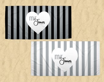 Personalized Mr. & Mrs. Beach Towel: Custom Couple Honeymoon Gift