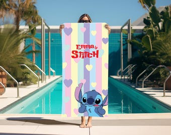 Personalized Stitch Beach Towel, Disney Custom Name Towel
