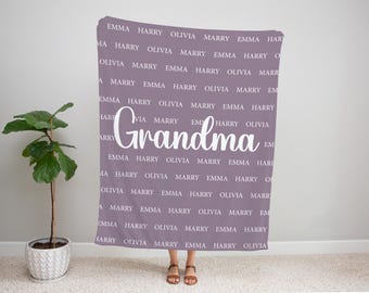 Personalized Grandma Blanket, Custom Name Blanket with Any Text or Names in Background, Soft Throw Gift for Grandma, Nana, Mimi ...etc
