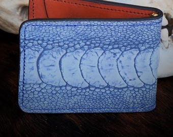Denim Blue Ostrich Leg Billfold Wallet with Money Clip – Handcrafted Wildhide Elegance by Slickbald Premium Western Gift Men Women