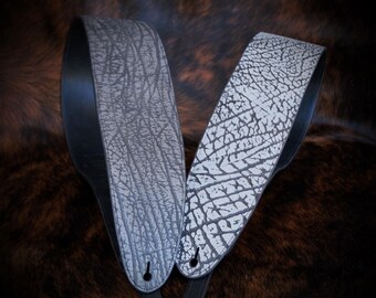 Exotic Light Grey Wildebeest Premium Leather Guitar Strap – Handcrafted Animal Hide with Leather Lining Crafted Luxury Handmade in the USA