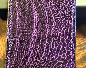 Purple Ostrich Leg Leather Card Holder – Exotic Texture, Artisan Precision – Exotic Gift Premium Men Women Groomsmen Anniversary Wildhide
