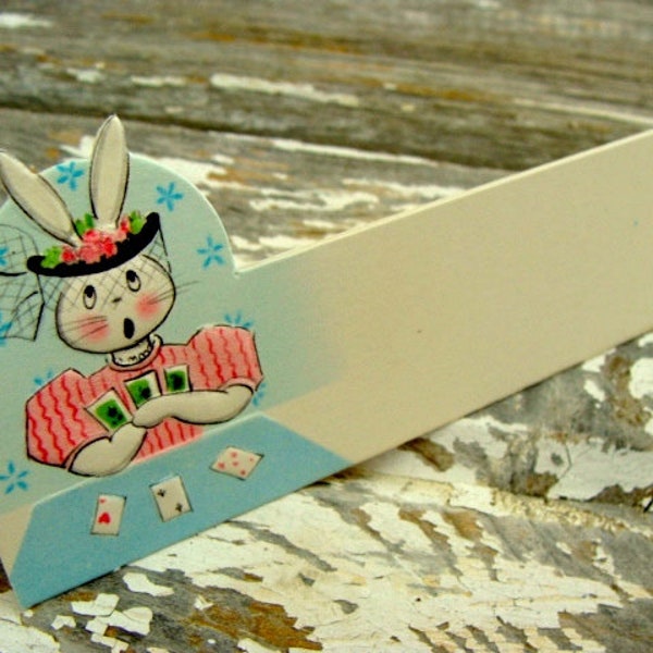 Vintage Kitsch Bunny Cardboard Die cut Tally Place Card Adorable Bunny