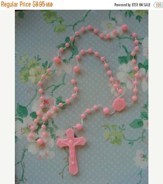 Vintage Pink Childs Rosary Unused and Darling