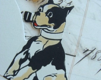 Stunning Antique Rare Die Cut 1900s Steampunk Smoking Pipe Dogs Tally Place Card