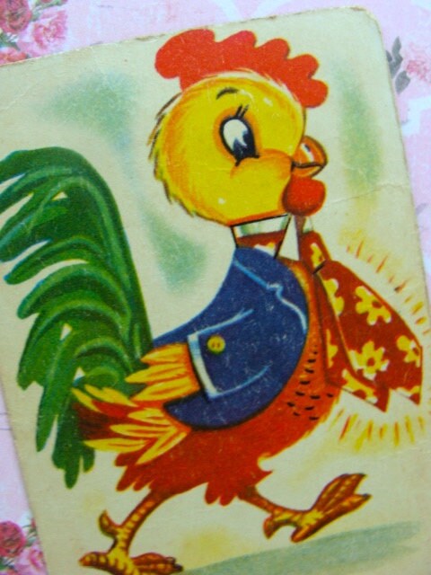 Vintage Kitsch 1940s Chicken Rooster Rare Collector Playing Card