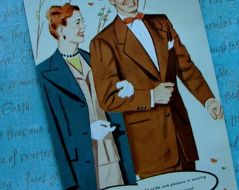 Awesome Advertisement Vintage Mad Man Type unused Postcard for Simpson Tailored Clothing Mercantile