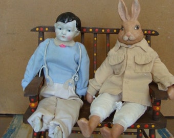 Vintage Bisque and Cloth Naked Bunny Rabbit 10 Inch Doll