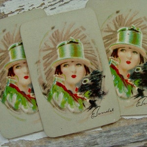 Stunning Antique Rare Art Deco Lady Mini Playing Cards  Would be Wonderful for Vintage Christmas Display or Decor