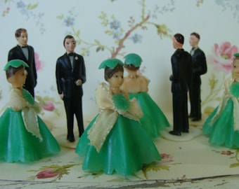 1950s Vintage Green Kitsch Antique Wedding Wilton Cake Toppers Celluloid Vintage Bride Bridal Party or Vintage Prom