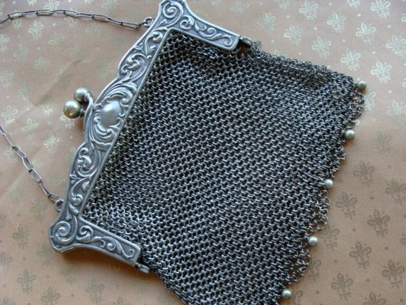 Antique Engraved Silver Mesh Victorian Edwardian… - image 2