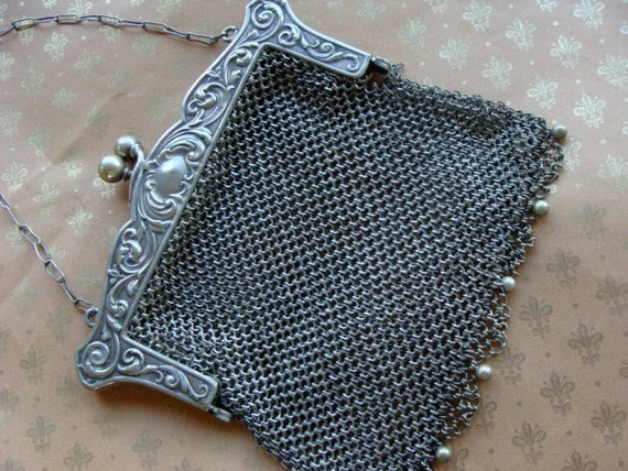 Antique Engraved  Silver Mesh Victorian Edwardian… - image 2