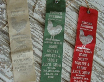 1922 Antique County Fair Poultry and Rabbit Place Ribbon Award Ribbon You Choose while supplies last