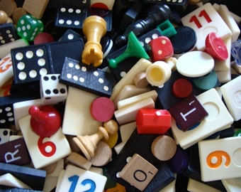 16 Vintage Wooden and Plastic Game Pieces