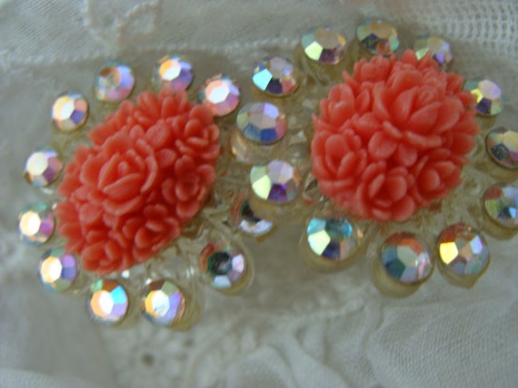 Vintage Antique Gorgeous Rhinestone Coral Wedding… - image 1