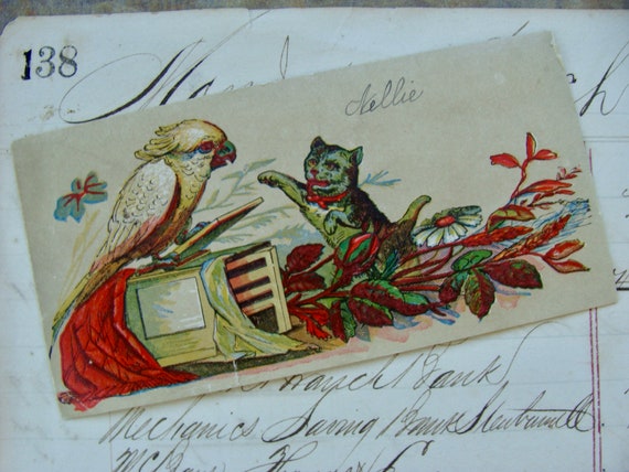 Rare Antique Cat and Bird Lithograph Vintage Kitten Trading Calling Card -  Etsy